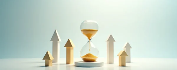 Représentation symbolique du temps comme allié fiscal en assurance vie, avec horloge et symboles de croissance financière